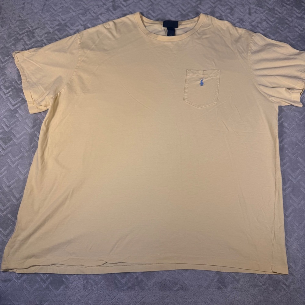 Vintage Polo Ralph Lauren T Shirt XXL Yellow Crew Neck Tee Cotton Pony Logo Y2K